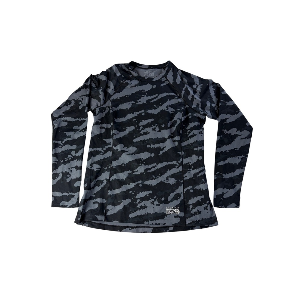 Mountain Hardwear Top Womens M Long Sleeve Camo Thumbhole Grey Black Baselayer